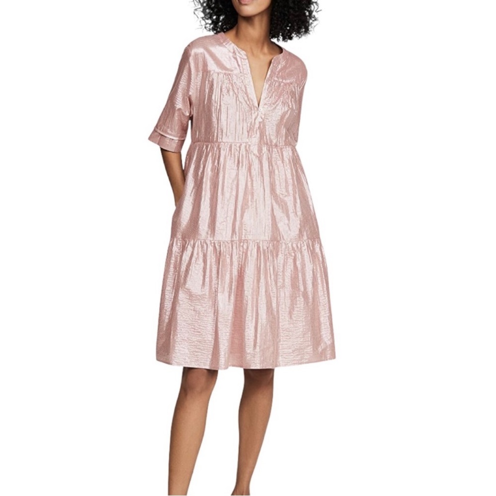 Xirena Billie Metallic Foil Dress In Pink Opal